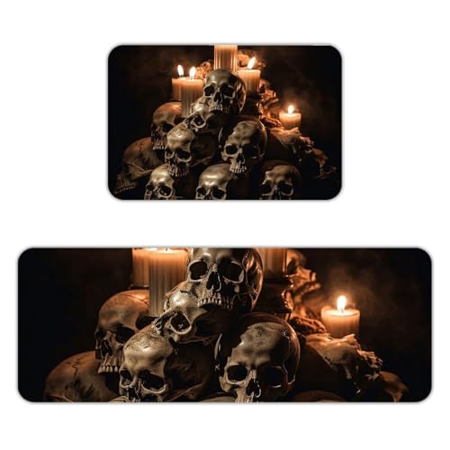 Alfombra de cocina transpirable de franela aterciopelada y lavable con calavera 2