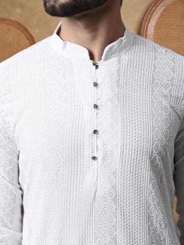 Image of Jompers Embroidered Cotton Kurtas for Men (White, 4XL)