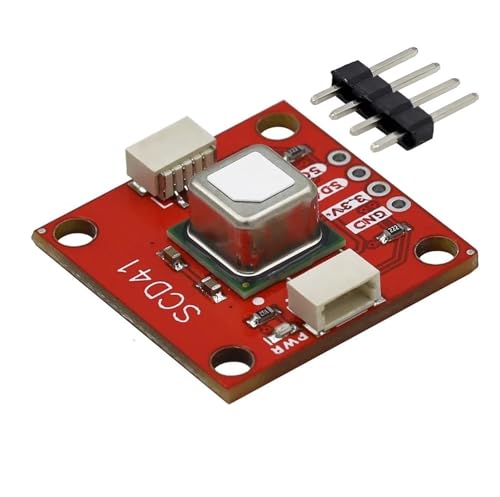 SCD40 SCD41 �K�X�Z���T�[���W���[���́A1 �̃Z���T�[�� CO2 ��_���Y�f�̉��x�Ǝ��x�����o I2C �ʐM(SCD41 Red plate)