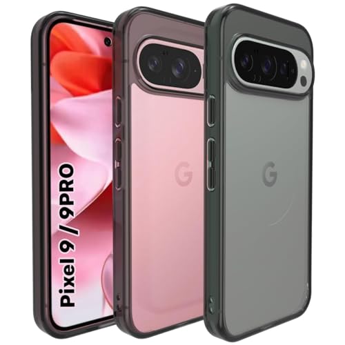 Image of RIGGEAR Shockproof Clear Hybrid Armor Back Cover Case Compatible with Google Pixel 9 / Pixel 9 Pro (Transparent PC + Clear Black TPU Bumper)