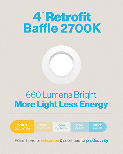 Sunco Led Recessed Lighting 6 Inch, 6 Pack 3000K Warm White 50,000 Hour Lifetime, Dimmable Can Lights, Baffle Trim, 11W=60W, 660Lm, Damp Rated, Retrofit Installation - Ul Certified #TOP1