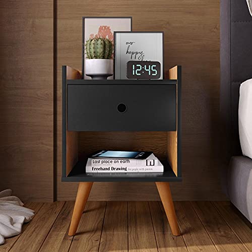 Kit com 2 Mesas de Cabeceira Retrô Decore 1 Gaveta - Preto com Nature - Rpm Móveis