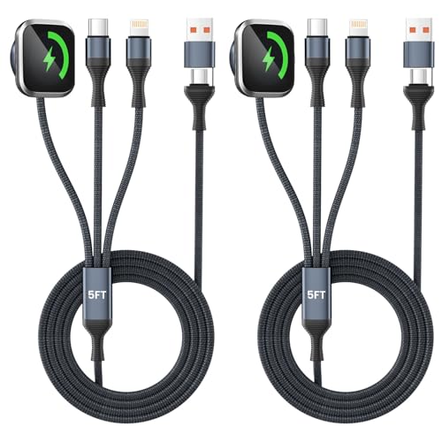 Image of 3 in 2 USB C Multi Charging Cable for iWatch Charger /Type C /IP, Braided Multi Charger Cable, USB C Phone Charger Cord Compatible with iPhone 17-11 /iWatch Series /Car /Travel /Home 5FT 2PS