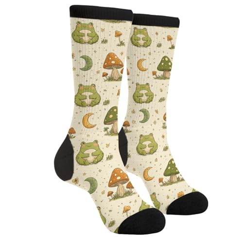Tuaakeo Funny Frog Mushroom Socks Novelty Socks Casual Athletic Crazy Crew Socks For Women Men Gifts