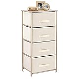 mDesign Vertical Dresser Storage Tower - Sturdy Steel Frame, Wood Top, Easy Pull Fabric Bins - Organizer Unit for Bedroom, Hallway, Entryway, Closets - Textured Print - 4 Drawers - Cream/Gold