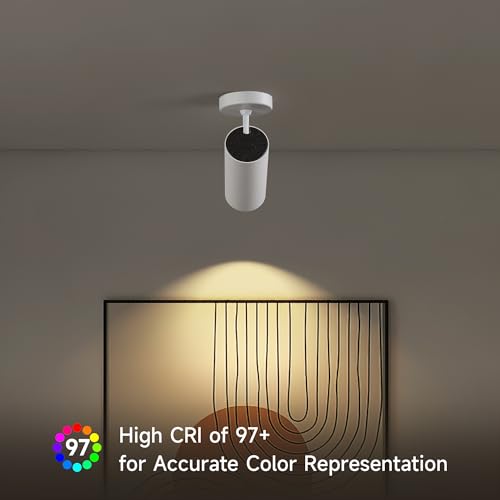 Image of 12W LED Dimmable Ceiling Spotlight Indoor - Adjustable Surface Accent Lamp for Corridor, Living Room, Warm White 3000K, CRI 97 Anti-Glare Picture Artwork Spot Light, White Finish, 2 Packs