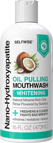 Nano-Hydroxyapatite Oil Pulling Whitening Mouthwash for Teeth and Gums Natural & Organic Whitens Teeth Strengthens Enamel Fights Bad Breath & Plaque Smooth & Non-Greasy for Adults - 16oz