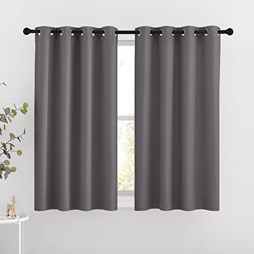 NICETOWN Blackout Curtains for Bedroom - Triple Weave Grommet Top Thermal Insulated Window Treatment Light Blocking Panels for Kitchen/Kids Room, Grey, W46 x L54, Set of 2
