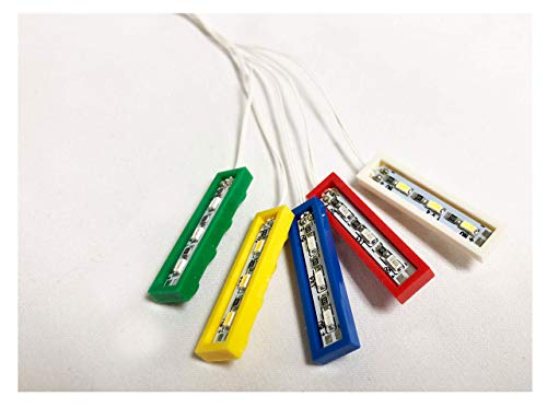 Lot of 5-1x4 Brick Down Lights – 5 Colors (White LED, Red LED, Blue LED, Green LED, Yellow LED), Compatible with Major Brick Brands