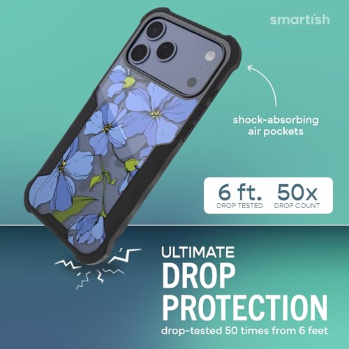Image of Smartish iPhone 17 Pro Max MagSafe Case - Gripzilla Protective Magnetic Case for Men [Rugged + Tough] Military Grade Heavy Duty Grip Armor - Drop Tested for Apple iPhone 17 Pro Max - Blue Blossoms