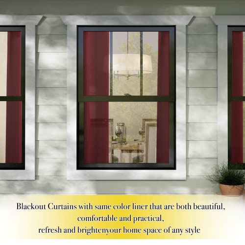 Image of NICETOWN 100% Blackout Curtains with Same Color Liner Backing, Thermal Insulated Curtains for Bedroom, Noise Reducing Drapes, Red, 42 inch Wide x 84 inch Long Per Panel, Set of 2 Panels