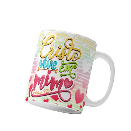 Caneca Com Frase Cristo Vive em Mim Gospel Evangélica Personalizada Cerâmica 325ml