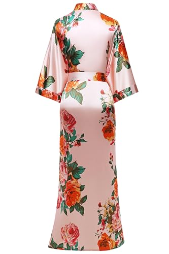 Image of BABEYOND Women's Kimono Robe Long Satin Silky Floral Lightweight Bridesmaid Wedding Bachelorette Party Robe