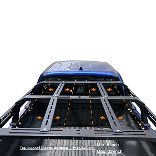 Truck Bed Rack No-Drill Cargo Rack System Compatible With Trail Rails For Tacoma, Ranger, Colorado, Gladiator Mid-Size Pickup Trucks #TOP2