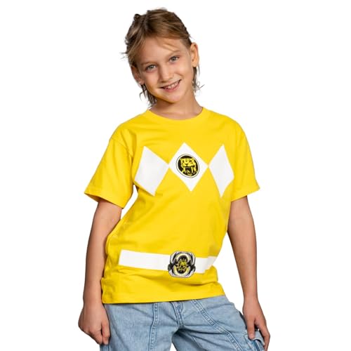 Power Rangers Mighty Morphin Yellow Boys Youth Armor Costume T-Shirt (LG, Yellow)