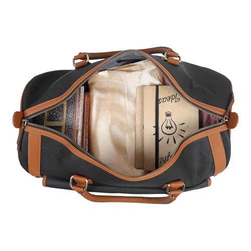 Image of Black & Brown PU Leather Duffle Bag | 37L Large Travel Duffel | Zipper Closure | Hand Carry & Sling Bag | Weekend Gym Travel Bag for Men & Women