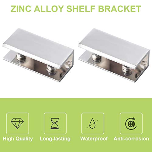 Ufurmate Glass Clamp, 4Pcs Adjustable Rectangle Glass Shelf Bracket Polished Chrome Zinc Alloy Glass Shelf Clamp Clips Wall Mounted Glass Shelf Supports Mounting Brace For 10-12Mm Thick Glass #TOP2