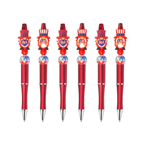 6ピース愛国的なテーマビーズペン漫画ビーズビーズペン学校クラフトのための楽しいライティングホリデーパーティー用品ビーズ