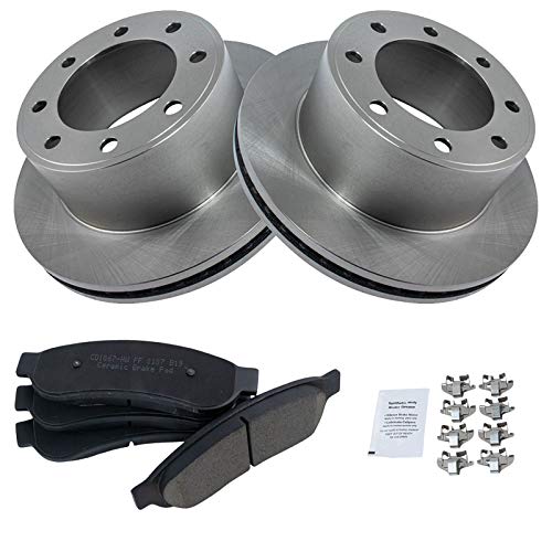 Image of TRQ Rear Brake Pad & Rotor Kit Ceramic Compatible with 2008-2012 Ford F-250 Super Duty F-350 Super Duty