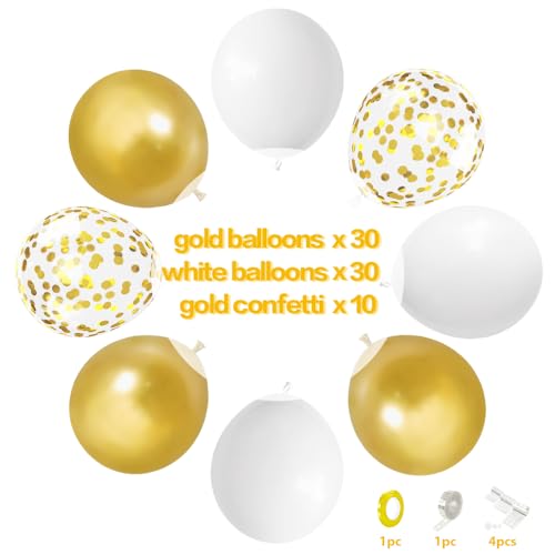 Image of Gold and White Balloons, 70-Pack Gold Balloons for Birthday Wedding