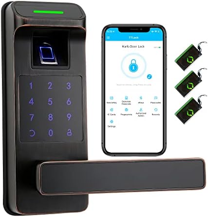 Fingerprint Keyless Entry 5 in 1 Smart Door Lock with Touchscreen Keypad with Reversible Handle, Keypad Door Electronic Digital Lock (Aged Bronze)