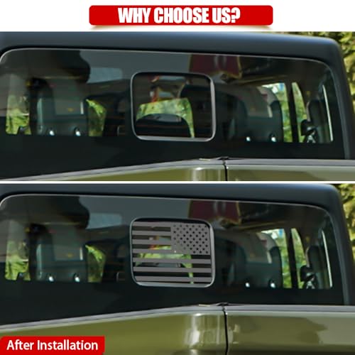 Image of USA Flag Decal for Truck, Car, Rear Middle Window - American Decal for Pickup Truck, Jeep Gladiator JT 2020-2024 (Black - Jeep JT)