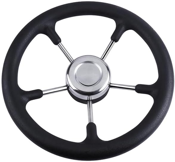 Boat Accessories 304 Stainless Steel 5 Spoke Yacht Steering Wheel Boat Steering Wheel Foam Grip 13 Inch For Marine Yacht (Black)
