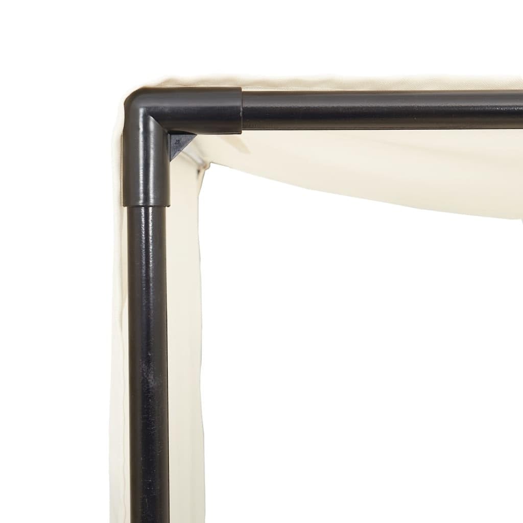 Homgoday Chaise Longue Double avec Toit et Rideaux Beige Résine Tressée, Bain de Soleil de Jardin, Lit de Camping Transat de Relax pour Plage, Extérieur, Balcon, Terrasse B