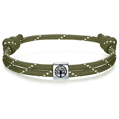 J.endéar Paracord Bracelet For Women Men, Tree Of Life Nautical Rope 925 Sterling Silver Bracelet For Unisex, Surf Sailing Summer Sea Beach Gift For Partner Surfer Sea Enthusiasts, Green #TOP19
