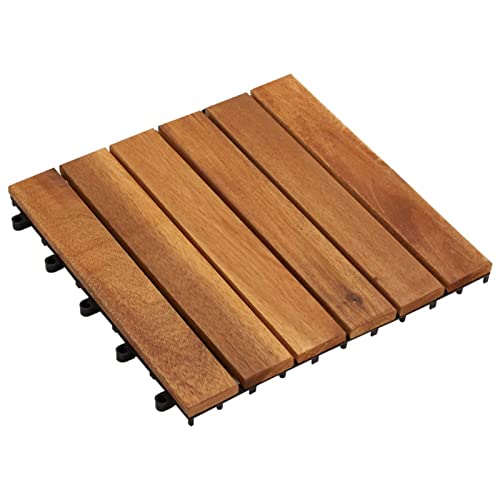Swpsd 10 pcs Acacia Decking Tiles Decking Boards Flooring Deck for Patios, Balcony, Bathrooms, or Pool or Spa Area 30 x 30 cm Vertical Pattern