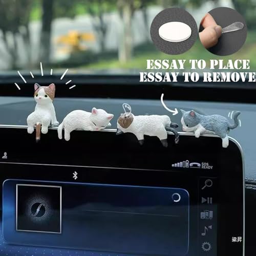 Image of 4PCS Cute Cat Dashboard Decorations, Mini Resin Sleeping Cat Figurines with Removable Adhesive Pads, Car Dashboard Accessories, Computer Monitor Topper, Office Desk & Home Decor