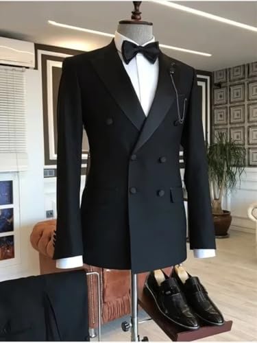 Men's Suit Double Breasted Jacket Pants Office Work Peak Lapel Two Pieces Outfit2