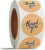 500 Thank You Stickers Roll – 1.5' Round Kraft Paper Labels with Black Script – Self-Adhesive Stickers for Small Business Packaging, Paper Bags, Gift Boxes & Envelopes