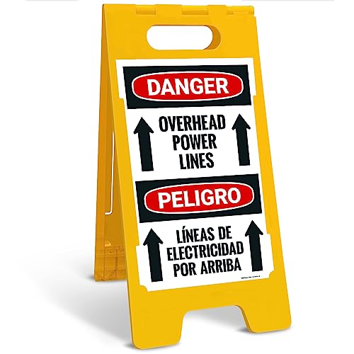 Danger Overhead Power Lines Sidewalk Sign Kit, 10x16 Inches, with A Frame Stand, Made in USA by Sigo Signs