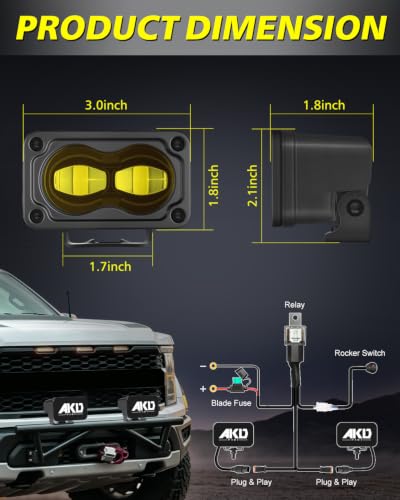 Image of 3 Inch SAE Yellow LED Fog Lights w /Wiring Harness & Black Covers | Street Legal SAE Fog Beam, High Intensity CREE LEDs, Cut-off Beam Yellow Fog Lights for Truck Motorcycle Pickup SUV Tocoma