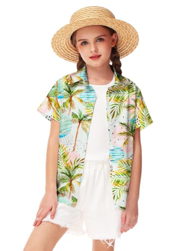 Image of Remimi Unisex Kids 4th of July Button Up Shirt Boys American Flag Print Hawaiian Beach Short Sleeve Tops 5-14 Years