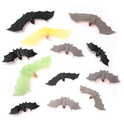 Flormoon 12 Pack Realistic Bat Figurines - Plastic Bat Toys for Kids & Adults, Halloween Decor, Science Project, Educational Animal Models, Cake Topper