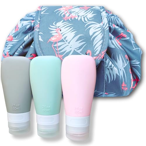 Neceser Mujer, Bolsa Aseo Mujer, Organizador de Maquillaje, Bolsa de Cosméticos, Neceser Maquillaje + Botes Viaje Rellenables, Envases Rellenables, Botellas Viaje Avión Makeup Bag