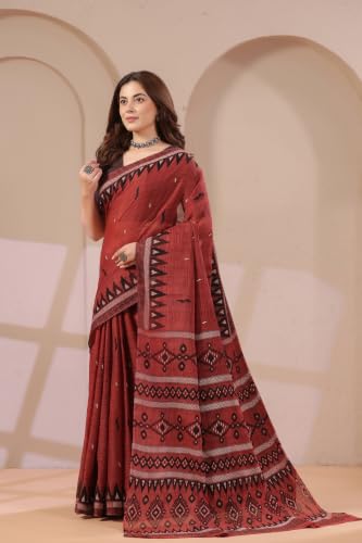 Image of TAMAIRA FASHION Mulmul Pure Cotton Saree For Woman Sambalpuri Printed |Office Wear Daily Wear Sarees For Women Without Blouse Piece (Available in 10 Colours)