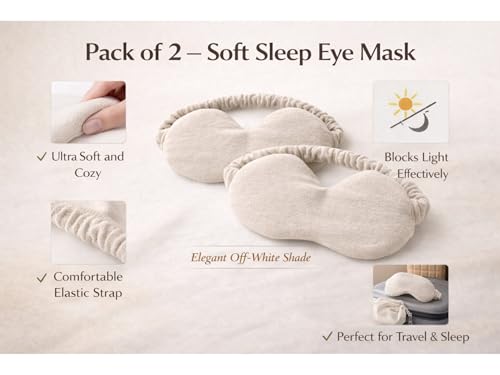 Image of Eye Sleep Mask for Men & Women, Soft Light Blocking Mask with Adjustable Strap, Falalin Non-Woven Cotton Fabric, Comfortable Travel Eye Cover for Home, Flight, Relaxation (Off white pack of 2)