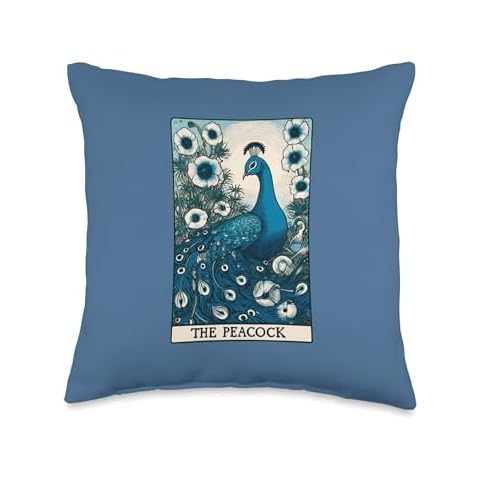 Teal Peacock Art Throw Pillow by Peacock Tarot Bubb Cover