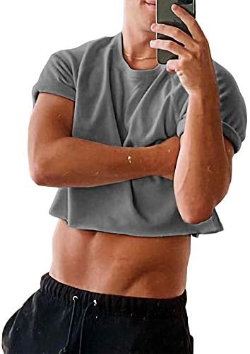 Karlywindow Mens Cropped Tank Top Short Sleeve Print Cotton Crop T Shirt Hot Shirts