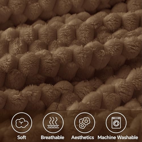 Image of BEDELITE Brown Large Throw Blanket for Couch, Cozy Gifts for Women, 50 * 70 | 3D Jacquard Decorative Fleece Blanket, Super Soft Plush Throws, Cute Birthday Gift for Women & Men, Suitable for All Seasons