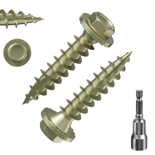 (5 lbs)#12 x 1 Yellow Hex Exterior Lag Screws,5.5x25mm, Structural Wood Screw, Heavy Duty Construction Screw, Rust Resistant, Washer Head, Yellow Coated Exterior Wood Screws