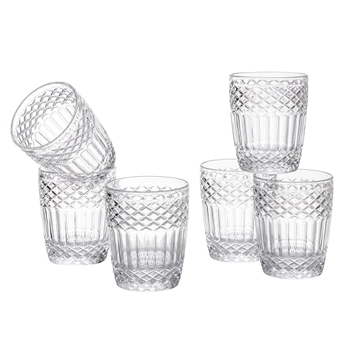Baroni Home Set 6 pz di Bicchieri in Vetro Decorati con Rifiniture in Rilievo da 30 CL, Lavabili in Lavastoviglie, 8x8x10 cm, Trasparente