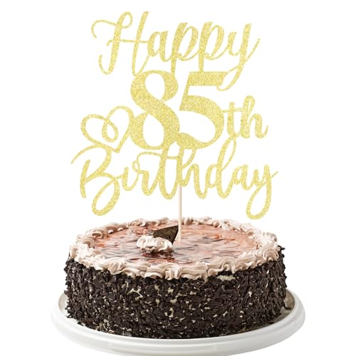 YUINYO Gold Glitter Happy 85th Birthday Cake Topper Cheers to 85 Years