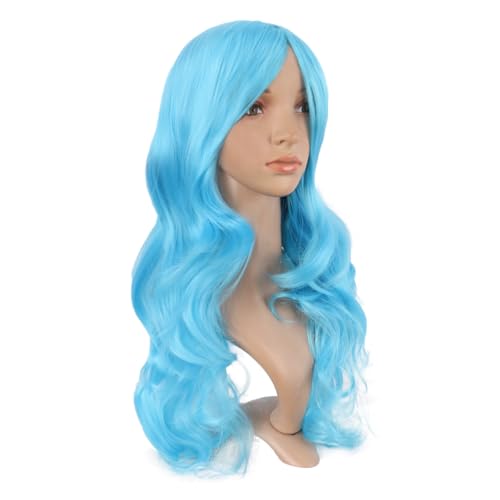 Image of MapofBeauty 24 Inch Long Wavy Side Bangs Party Anime Cosplay Wig, Sky Blue | 60 cm Synthetic Wig, Women, Charming