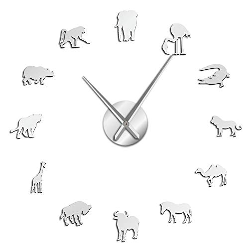 VCS Animaux africains Silhouette Stickers muraux Bricolage Africain Art Mural Grande Horloge Murale Safari Faune Animal géant décoration Murale...