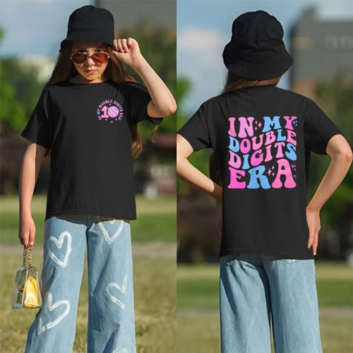 Image of IZYJOY in My Double Digits Era Shirts Girls 10th Birthday T-Shirts 10 Years Old Birthday Party Short Sleeve Summer Tee Tops
