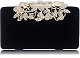 MagicLove Womens Evening Bag with Rhinestone Crystal Flower Closure Velvet Clutch Purse for Wedding